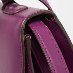 Pre Owned Delvaux Purple Leather Brillant MM Top Handle Bag