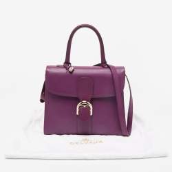 Pre Owned Delvaux Purple Leather Brillant MM Top Handle Bag