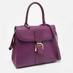 Pre Owned Delvaux Purple Leather Brillant MM Top Handle Bag