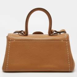 Delvaux Brown Leather Mini Brillant East/West Top Handle Bag