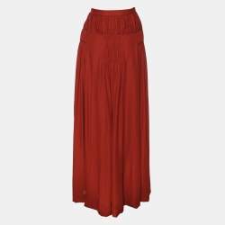 Pre Owned Derek Lam Red Ochre Silk Pleated Maxi Skirt M