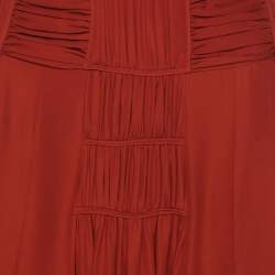 Pre Owned Derek Lam Red Ochre Silk Pleated Maxi Skirt M