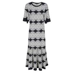 Derek Lam Monochrome Medallion Lace Pattern Jacquard Knit Midi Dress M