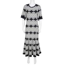 Derek Lam Monochrome Medallion Lace Pattern Jacquard Knit Midi Dress M