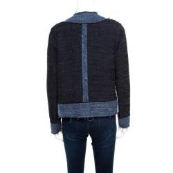 10 Crosby Derek Lam Navy Blue and Black Textured Raw Trim Detail Open Front Jacket S