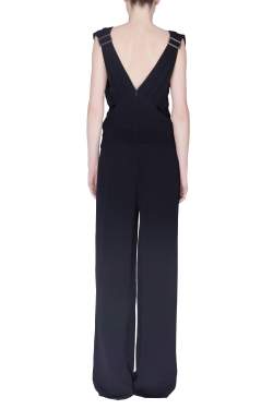 Derek Lam Black Crepe Plunge Neck Detail Jumpsuit S