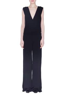 Derek Lam Black Crepe Plunge Neck Detail Jumpsuit S