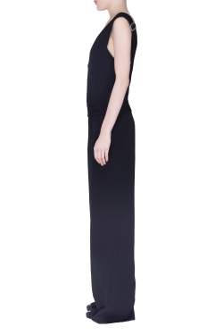 Derek Lam Black Crepe Plunge Neck Detail Jumpsuit S