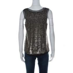 Derek Lam Metallic Sequin Embellished Silk Sleeveless Top M 