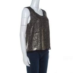 Derek Lam Metallic Sequin Embellished Silk Sleeveless Top M 