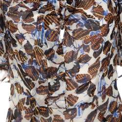Derek Lam Multicolor Printed Chiffon Front Tie Detail Blouse S