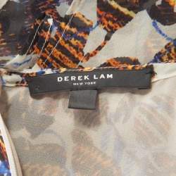 Derek Lam Multicolor Printed Chiffon Front Tie Detail Blouse S