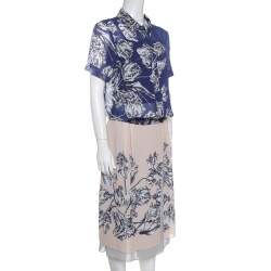 Derek Lam Bicolor Floral Print Crepe Shirt Dress L