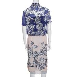 Derek Lam Bicolor Floral Print Crepe Shirt Dress L