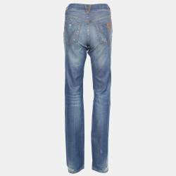 Pre Owned D&G Blue Denim Distressed Wide Leg Jeans M