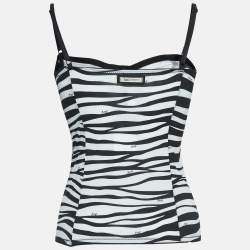 Pre Owned D&G Under Wear Black/White Print Jersey Strappy Top M