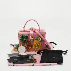 Pre Owned Dolce & Gabbana Pink Floral Crystal Embellished Leather Dolce Box Bag