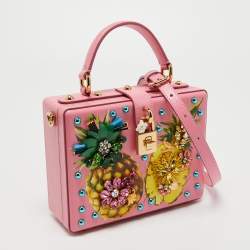 Pre Owned Dolce & Gabbana Pink Floral Crystal Embellished Leather Dolce Box Bag