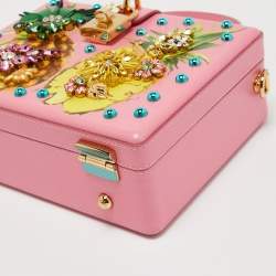 Pre Owned Dolce & Gabbana Pink Floral Crystal Embellished Leather Dolce Box Bag