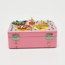 Pre Owned Dolce & Gabbana Pink Floral Crystal Embellished Leather Dolce Box Bag