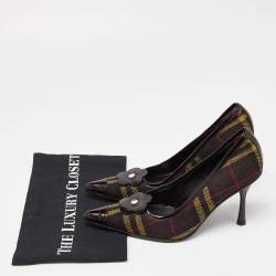 D&G Brown Plaid Wool and Patent Leather Pointed Toe Pumps Size 37.5