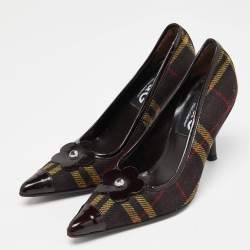 D&G Brown Plaid Wool and Patent Leather Pointed Toe Pumps Size 37.5