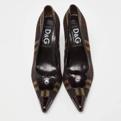 D&G Brown Plaid Wool and Patent Leather Pointed Toe Pumps Size 37.5