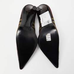 D&G Brown Plaid Wool and Patent Leather Pointed Toe Pumps Size 37.5