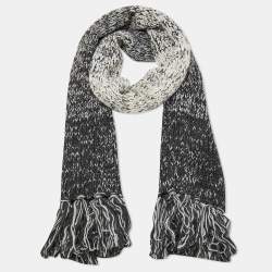 D&G Grey/White Wool & Mohair Knit Fringed Muffler