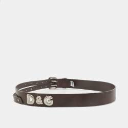 D&G Brown Leather DG Logo Buckle Belt 80CM