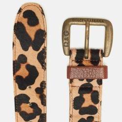 D&Ga Brown Calfhair and Leather Buckle Belt 85CM