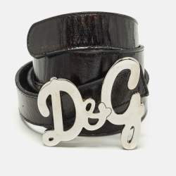 Pre Owned D&G Logo 80 CM Buckle Belt Black /Brown Patent Leather