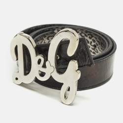 Pre Owned D&G Logo 80 CM Buckle Belt Black /Brown Patent Leather