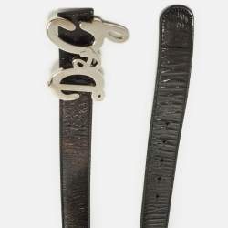 Pre Owned D&G Logo 80 CM Buckle Belt Black /Brown Patent Leather