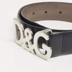 Pre Owned D&G Black Leather DG Logo Buckle Belt 75CM