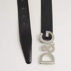 Pre Owned D&G Black Leather DG Logo Buckle Belt 75CM