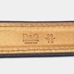 D&G Metallic Gold/Black Leather Logo Buckle Belt 90 CM