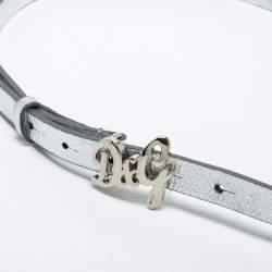 Pre Owned D&G Silver Leather DG Logo Slim Belt 105CM