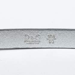 Pre Owned D&G Silver Leather DG Logo Slim Belt 105CM