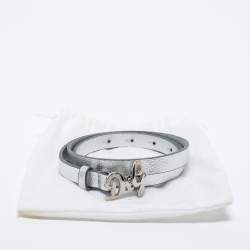 Pre Owned D&G Silver Leather DG Logo Slim Belt 105CM