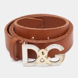 Pre Owned D&G Brown Leather Logo Buckle Belt 95CM