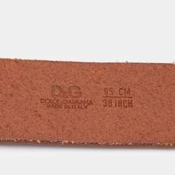 Pre Owned D&G Brown Leather Logo Buckle Belt 95CM