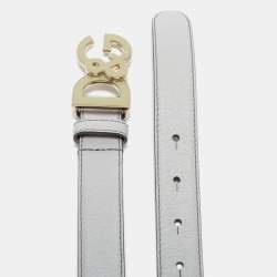 Pre Owned D&G Grey Leather DG Logo Belt 90CM