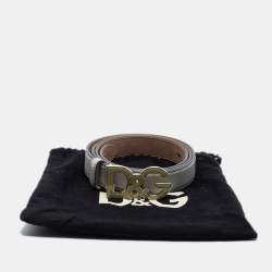 Pre Owned D&G Grey Leather DG Logo Belt 90CM