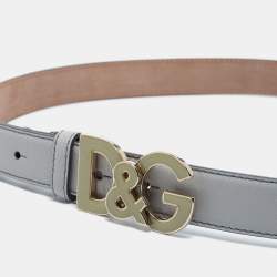 Pre Owned D&G Grey Leather DG Logo Belt 90CM