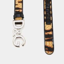 D&G Brown/Black Leopard Print Canvas and Patent Leather Logo Buckle Belt 85 CM