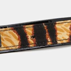 D&G Brown/Black Leopard Print Canvas and Patent Leather Logo Buckle Belt 85 CM