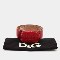 Pre Owned D&G Red Leather Logo Buckle Belt 90 CM