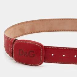 Pre Owned D&G Red Leather Logo Buckle Belt 90 CM