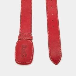 Pre Owned D&G Red Leather Logo Buckle Belt 90 CM